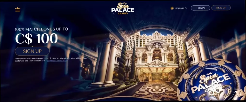 Spin Palace Casino 100% up to 100 CAD welcome bonus